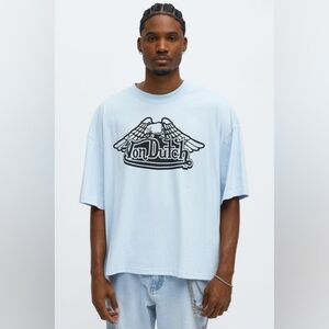 Oversized Cropped Von Dutch Classic Wings Tee - Light Blue